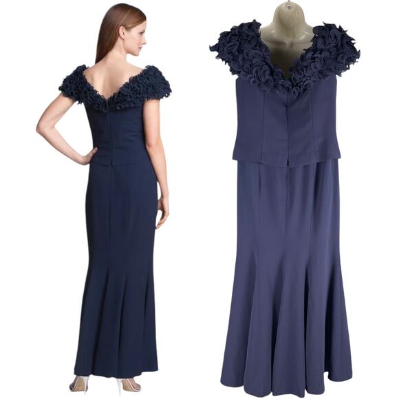 Daymor Floral Applique Off the Shoulder Evening Gown Purple Size 8 - Picture 9 of 15